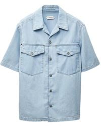 Versace - Embroidered-Logo Denim Cotton Shirt - Lyst