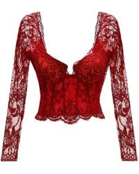 Gemy Maalouf - Lace-Embroidered V-Neck Top - Lyst