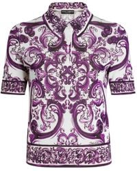 Dolce & Gabbana - Majolica-Print Silk Polo Top - Lyst