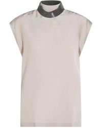 Brunello Cucinelli - Top con cuello alto con apliques - Lyst