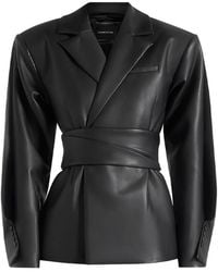 Manière De Voir - Marie Twist Sleeve Leather Blazer With Belt - Lyst