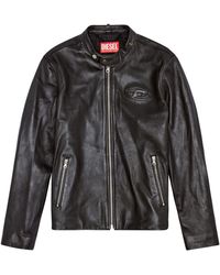 DIESEL - Leather Biker Jacket With Distressed Logo - Lyst