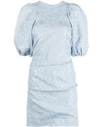 Ganni - Floral-Jacquard Puff-Sleeve Dress - Lyst