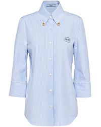 Prada - Gestreiftes Hemd Mit Logo-Stickerei - Lyst