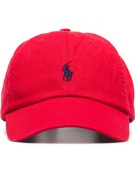 Ralph Lauren - Red Blue Pony Logo-embroidered Cotton Cap 1size - Lyst