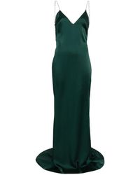 Tom Ford - Emerald Shiny Envers Satin Evening Gown With Crystal Chain Embroidery - Lyst