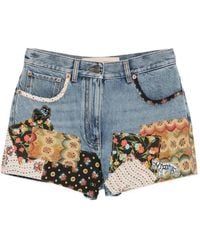 Valentino Garavani - Patchwork Beaded-Appliqué Denim Shorts - Lyst