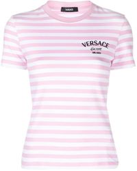 Versace - Gestreiftes T-Shirt mit Logo-Stickerei - Lyst