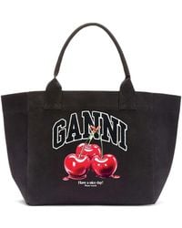 Ganni - Phantom Cotton Cherry Printed Shopper - Lyst