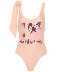 Chloé - Bow-Detail Logo-Print Swimsuit - Lyst