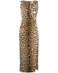 Roberto Cavalli - Leopard-print Plunge Midi Dress - Lyst