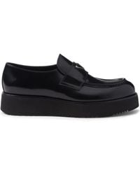 Prada - Logo-plaque Brushed Leather Loafers - Lyst