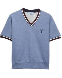 Prada - Cotton Fleece V-Neck Sweatshirt - Lyst