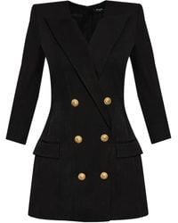 Balmain - Abito Corto Con Logo Goffrato - Lyst