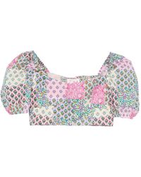 MC2 Saint Barth - Delia Top Met Vierkante Hals En Bloemendetail - Lyst