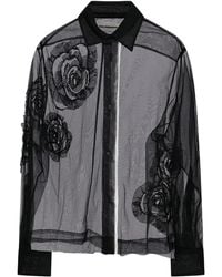 Des Phemmes - Rose-Embellished Tulle Shirt - Lyst