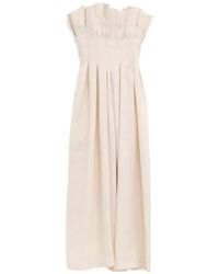 KHAITE - Pleated Strapless Midi Dress - Lyst