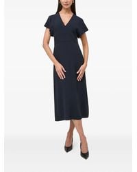 BOSS - Flutter-Sleeve V-Neck Midi Dress - Lyst
