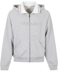 Versace - Greca-Detail Logo-Embroidered Hoodie - Lyst