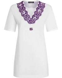 Dolce & Gabbana - Jersey T-Shirt With Lace And Dg Patch - Lyst