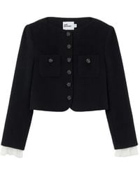 Self-Portrait - Lace-Trimmed Button-Up Cropped Jacket - Lyst