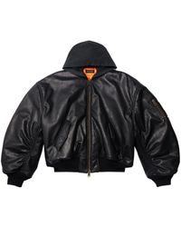 Balenciaga - Hooded Leather Bomber Jacket - Lyst