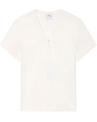 Courreges - T-Shirt En Coton Mélangé À Col V - Lyst