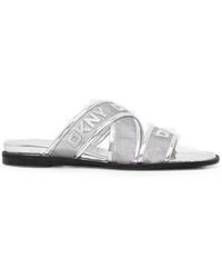 DKNY - Cerelia Logo-Embroidered Crossover-Strap Slides - Lyst