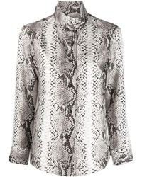 Alberto Biani - Snakeskin-print High-neck Silk Shirt - Lyst