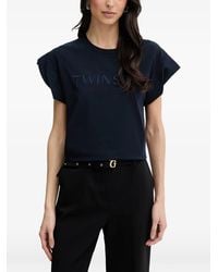 Twinset - Logo-Embroidered Cap-Sleeve T-Shirt - Lyst