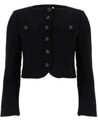 Self-Portrait - Cropped Button-Up Jack Met Afwerking Van Kant - Lyst
