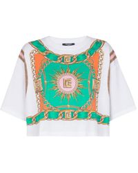 Balmain - Foulard-Print Cropped T-Shirt - Lyst