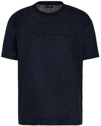Giorgio Armani - Logo-embroidery Linen T-shirt - Lyst