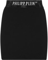 Philipp Plein - Fein Gerippter Minirock Mit Logo-Bund - Lyst