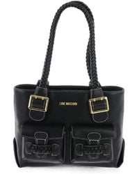 Moschino - Braided-Handle Contrast-Stitch Shoulder Bag - Lyst