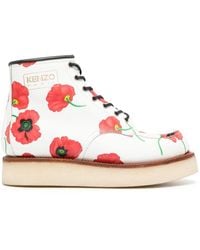 KENZO - Yama Poppy Print Leather Lace-up Boots - Lyst