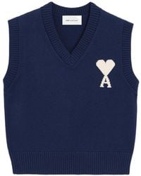 Ami Paris - Wool And Cotton Sleeveless Ami De Coeur Sweater - Lyst