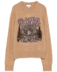 Ganni - Graphic-Intarsia Crew-Neck Sweater - Lyst