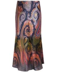 Etro - Envers Satijnen Midi-Rok Met Degradé Paisley-Print - Lyst
