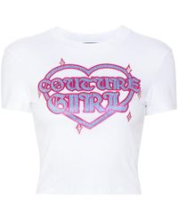 Versace - Stretch Cotton Crop T-shirt With Glitter Print - Lyst