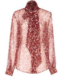 Saint Laurent - All-Over Print Bow-Detail Blouse - Lyst