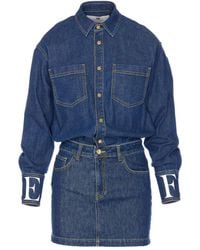 Elisabetta Franchi - Snap-Button Denim Mini Dress - Lyst