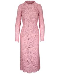 Michael Kors - Lace Long-Sleeve Midi Dress - Lyst