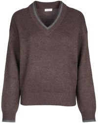 Brunello Cucinelli - Geribbelde Trui Met V-Hals - Lyst
