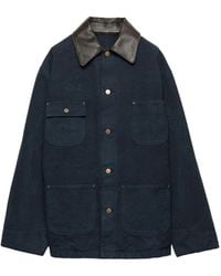 Prada - Veste En Coton À Col En Cuir - Lyst