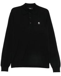 Fendi - Long-Sleeve Ff-Plaque Polo Shirt - Lyst