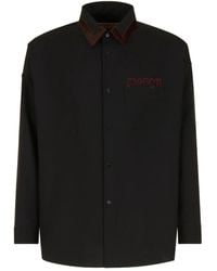 Marni - Overhemd Met Fluwelen Kraag En Logo - Lyst