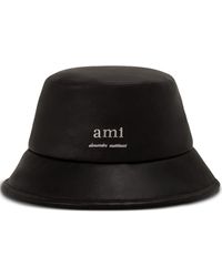 Ami Paris - Logo-plaque Leather Bucket Hat - Lyst