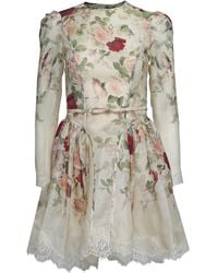 Zimmermann - Hypnotic Silk Linen Lace Trim Mini Dress - Lyst