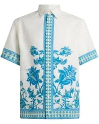 Etro - Linnen Overhemd Met Geometrische Bloemenprint - Lyst